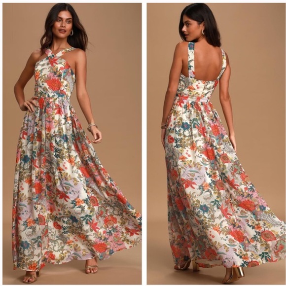 Lulus Dresses & Skirts - Lulus Lilja Cream Floral Print Maxi Dress Small